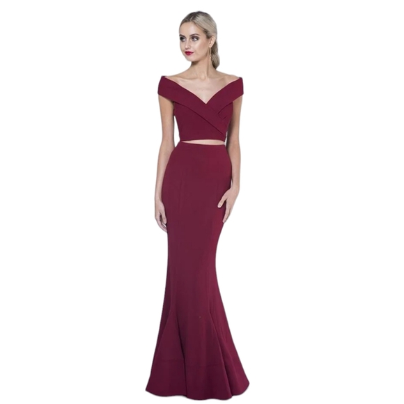 Bariano Dresses & Skirts - Bariano dress fornal gown burgundy maxi off shoulder gorgeous two-piece size 8